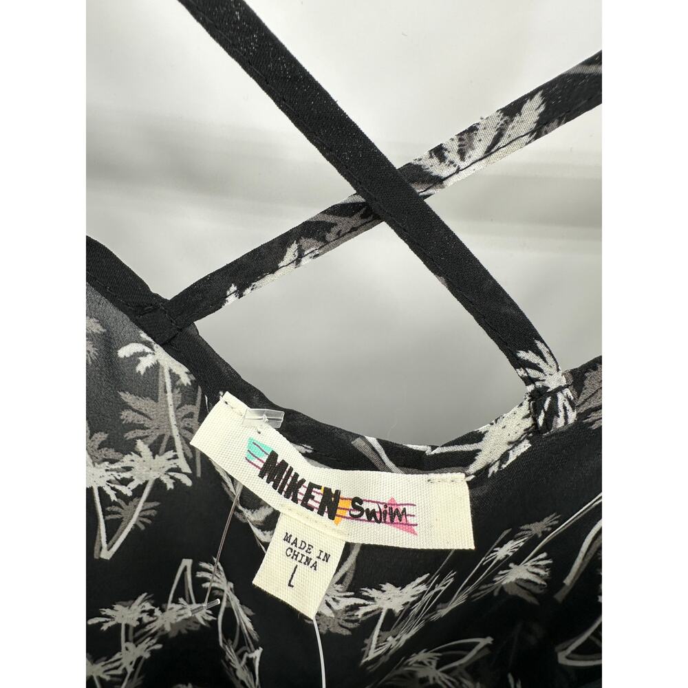 Miken Swim Black Palm Tree Sheer Coverup Womens Large Strappy Back Resort - Picture 5 of 6